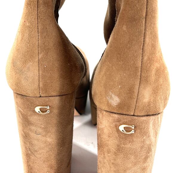Coach Iona Platform Boots 10 Tan NWOT Suede Ankle Booties Heel Zip Glam Capsule - Picture 10 of 13